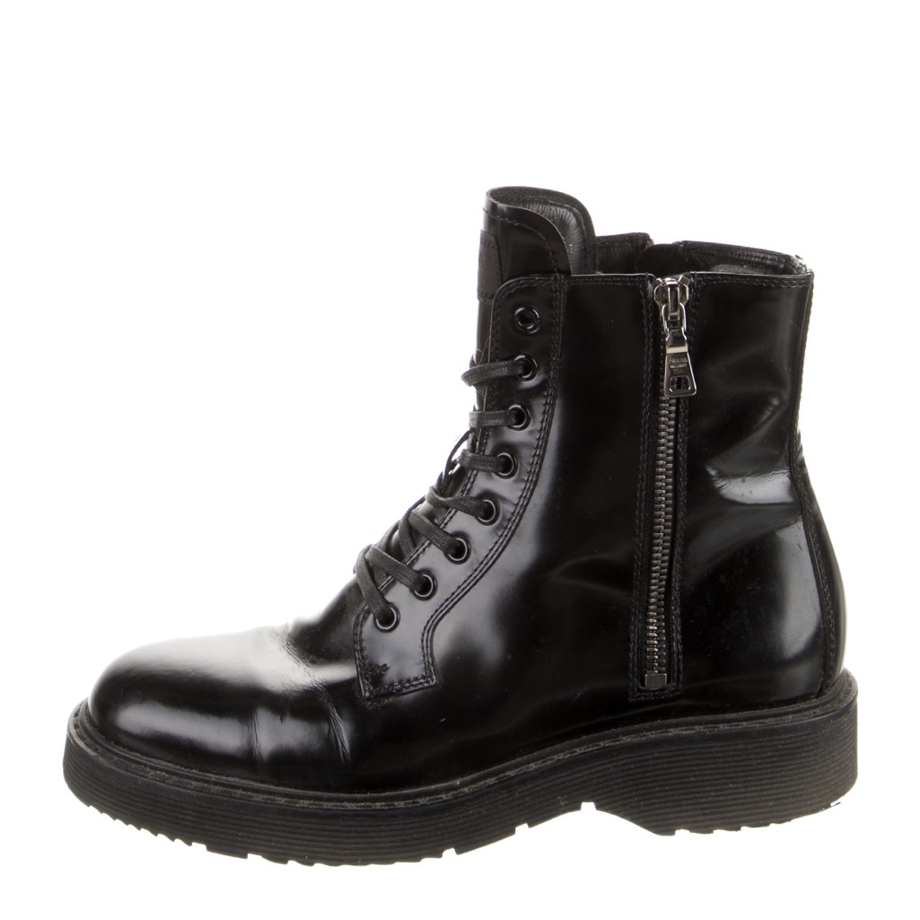 Prada Black Double Zip Lace-Up Combat Boots